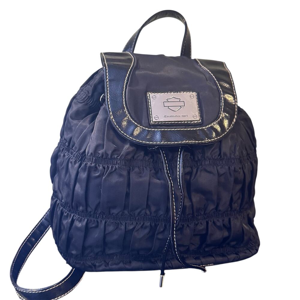 Harley Davidson Black Satin Ruched Puffer Backpack Purse